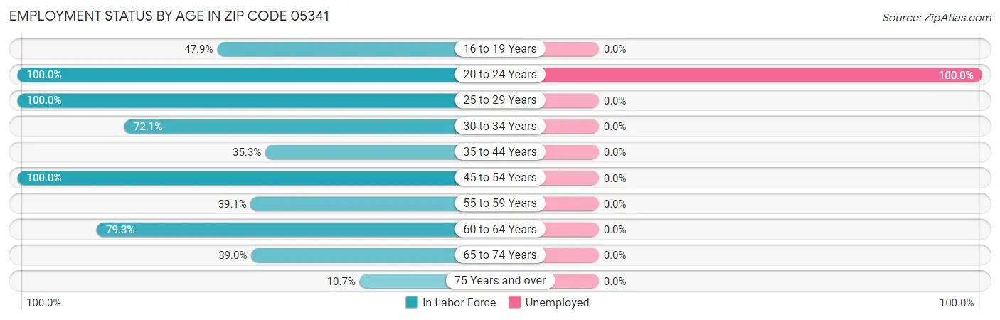Employment Status by Age in Zip Code 05341