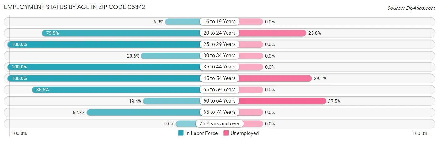 Employment Status by Age in Zip Code 05342