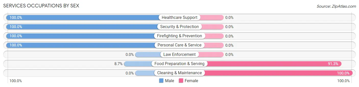 Services Occupations by Sex in Zip Code 05342