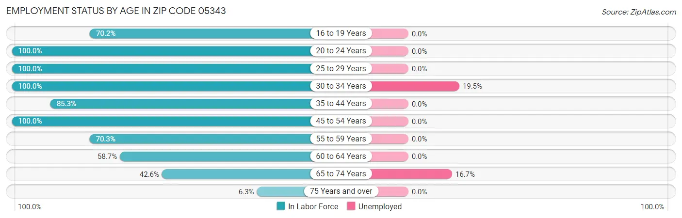 Employment Status by Age in Zip Code 05343