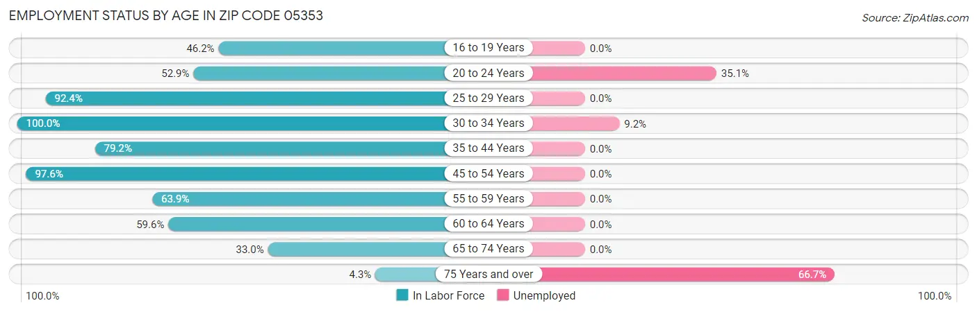 Employment Status by Age in Zip Code 05353