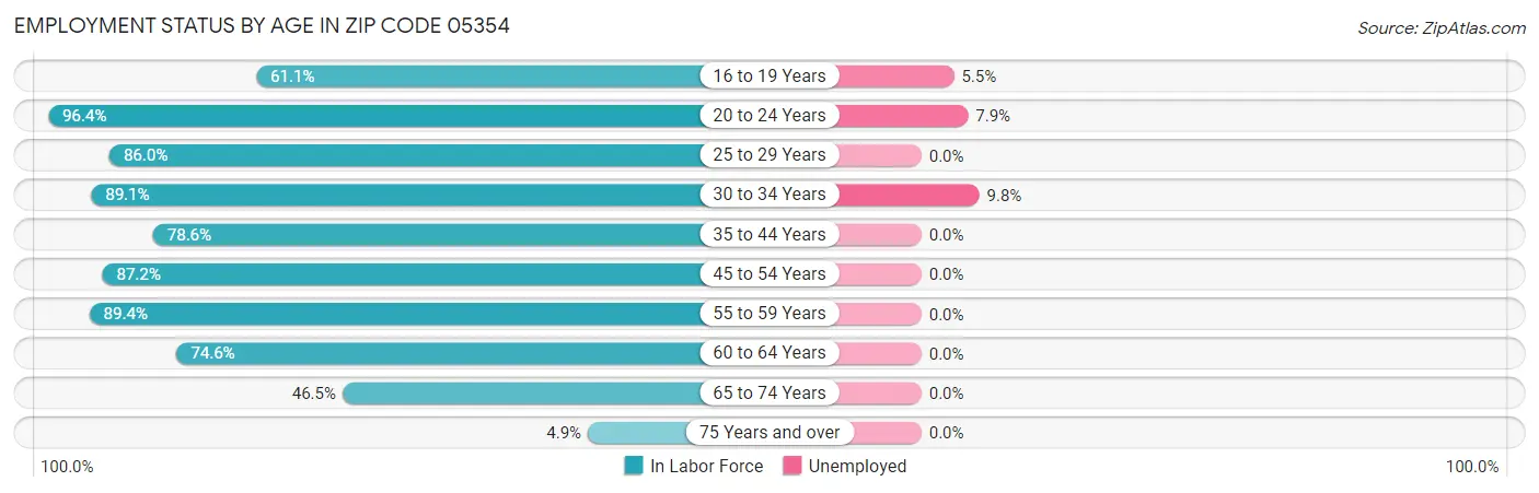 Employment Status by Age in Zip Code 05354