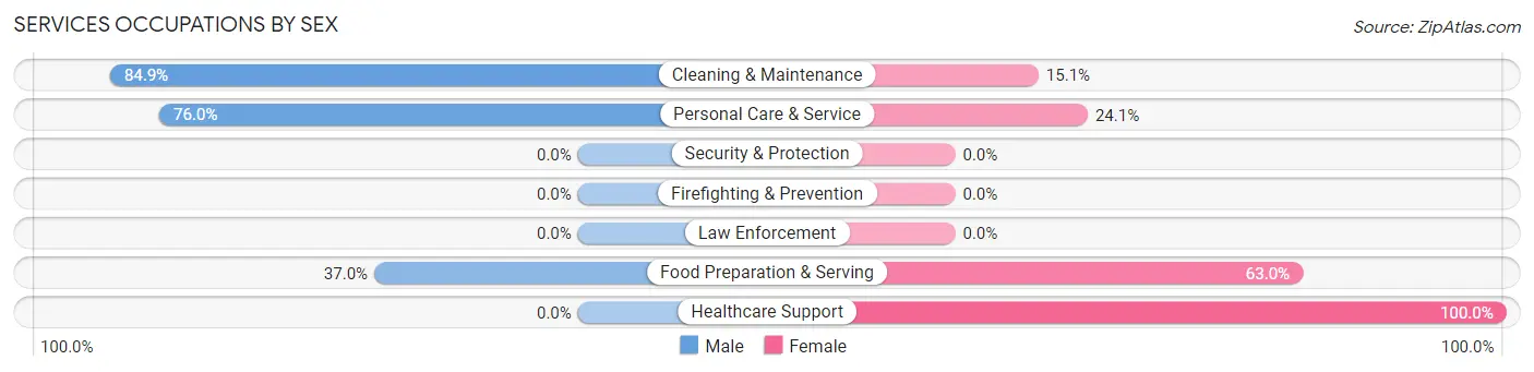 Services Occupations by Sex in Zip Code 05354