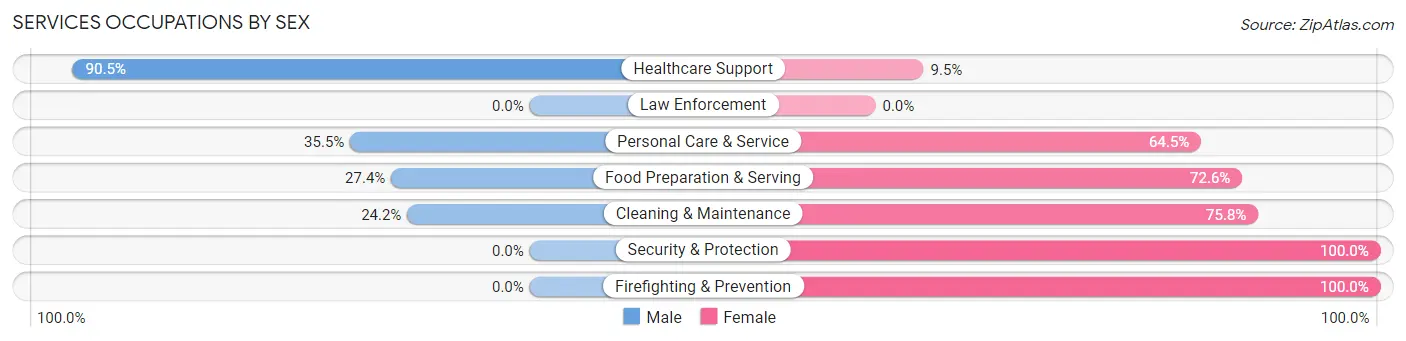 Services Occupations by Sex in Zip Code 05405
