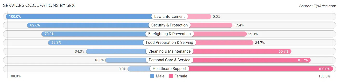 Services Occupations by Sex in Zip Code 05452