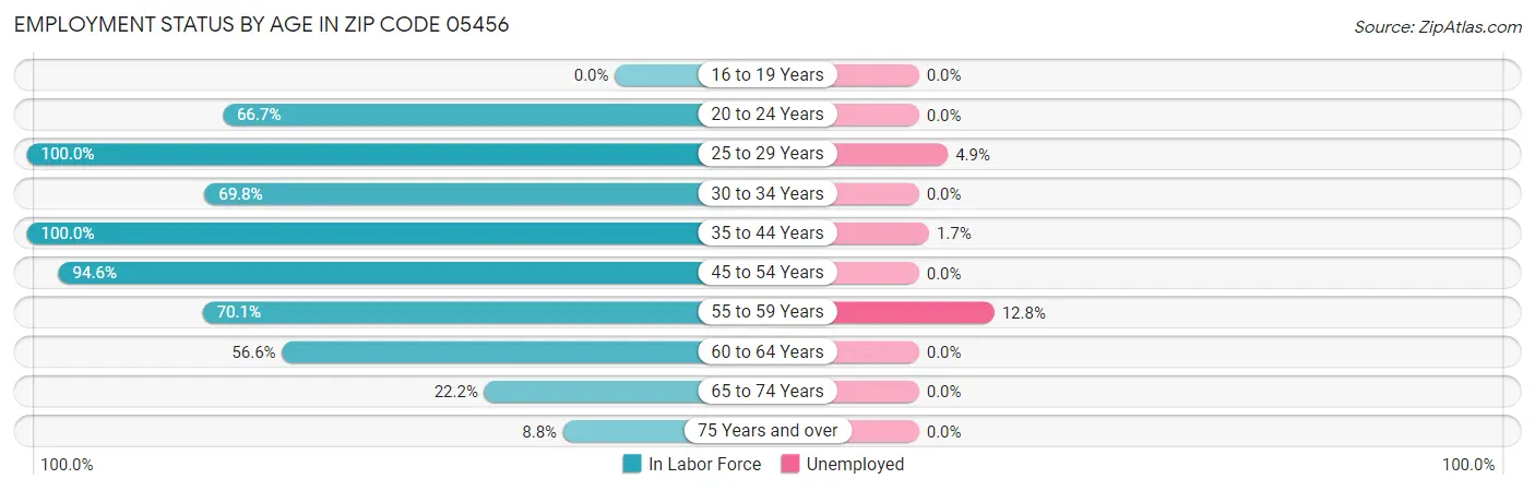 Employment Status by Age in Zip Code 05456