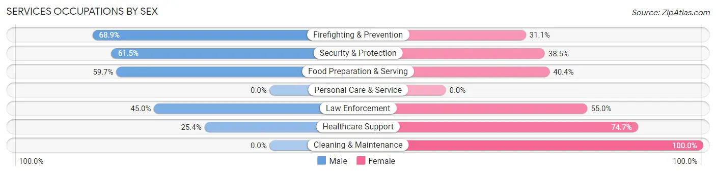 Services Occupations by Sex in Zip Code 05458