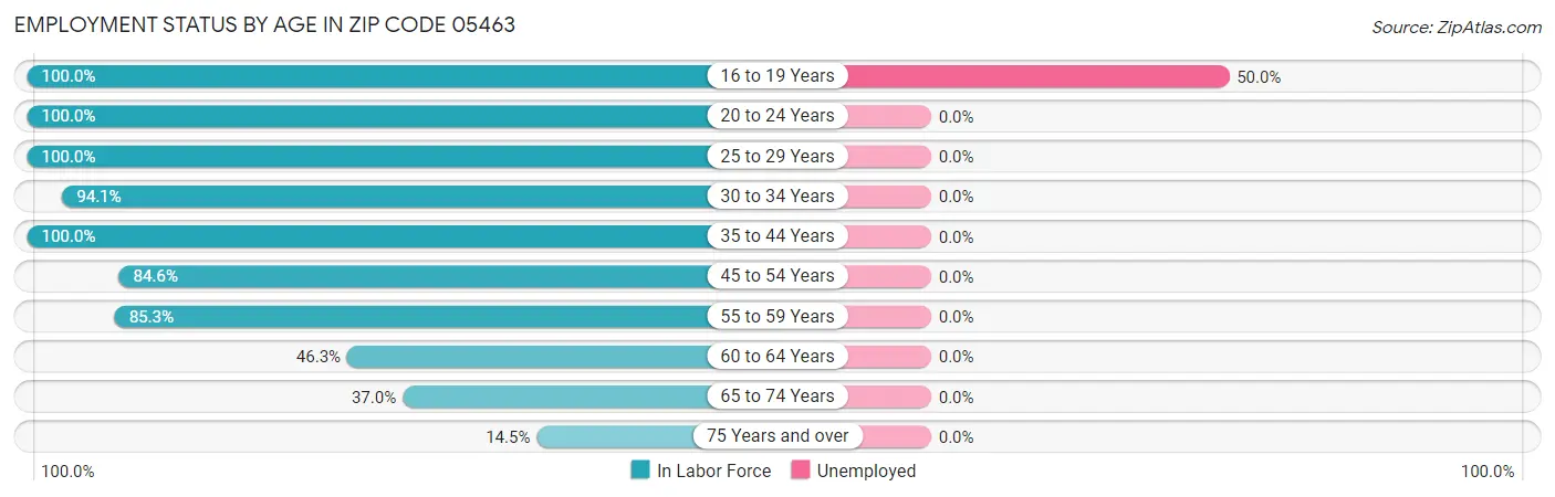 Employment Status by Age in Zip Code 05463
