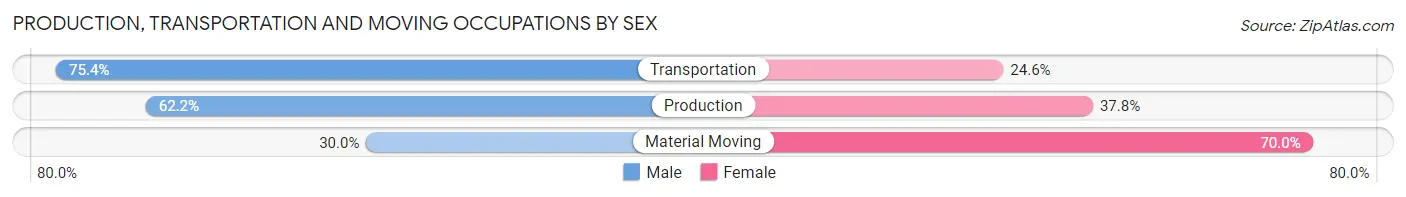 Production, Transportation and Moving Occupations by Sex in Zip Code 05491