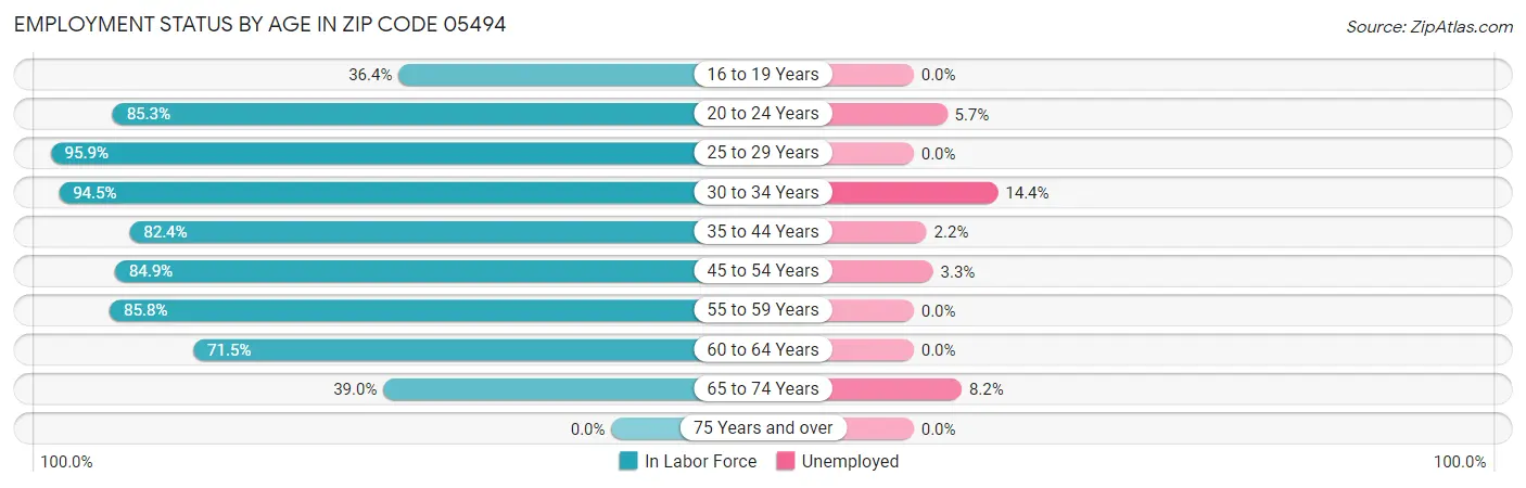 Employment Status by Age in Zip Code 05494