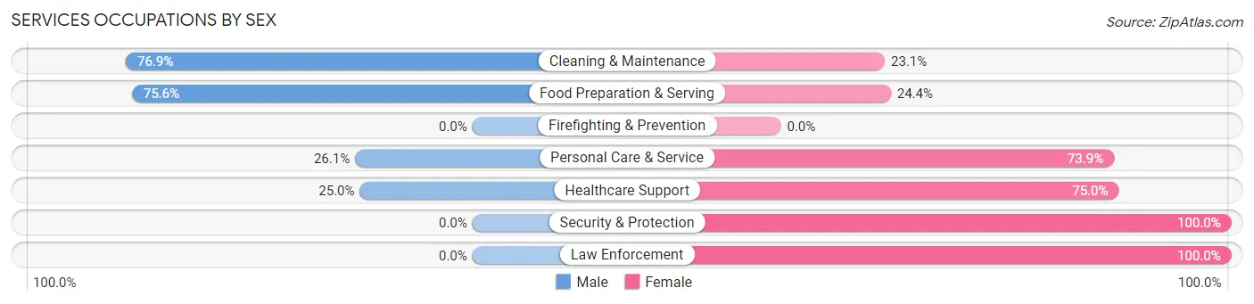 Services Occupations by Sex in Zip Code 05495