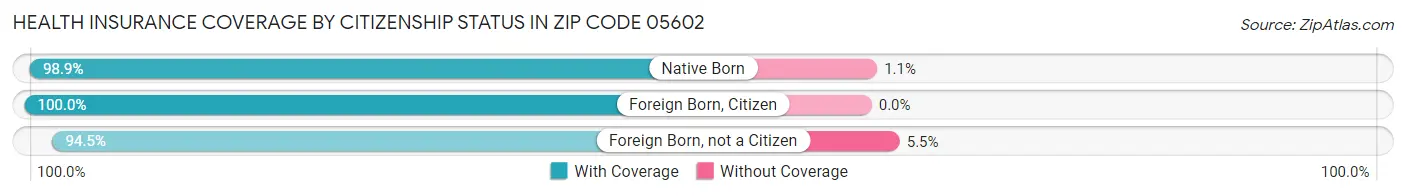 Health Insurance Coverage by Citizenship Status in Zip Code 05602
