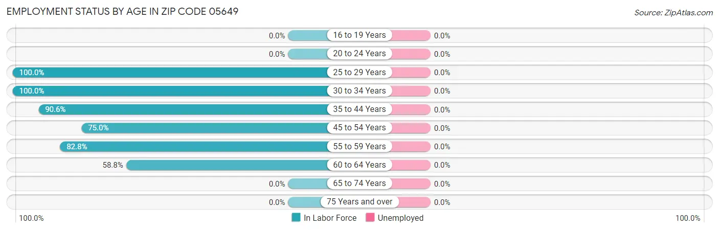 Employment Status by Age in Zip Code 05649