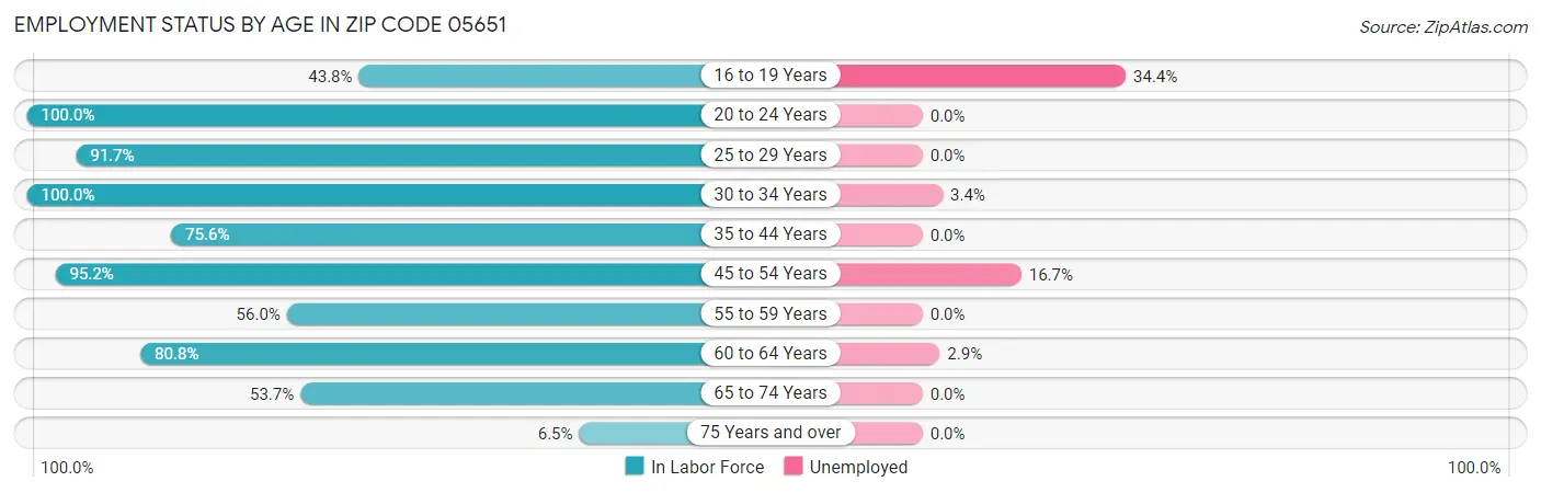 Employment Status by Age in Zip Code 05651