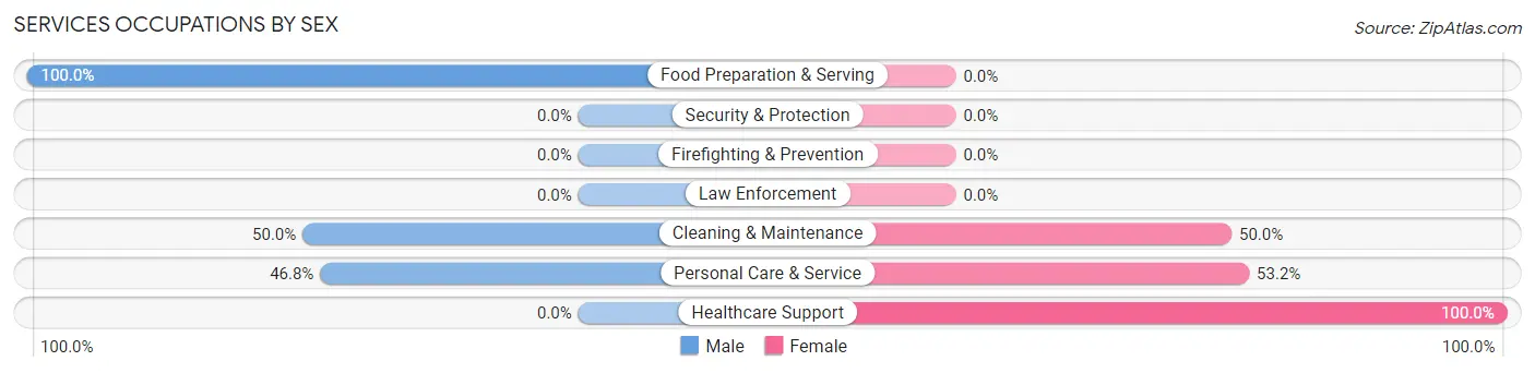 Services Occupations by Sex in Zip Code 05651