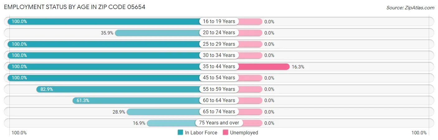 Employment Status by Age in Zip Code 05654