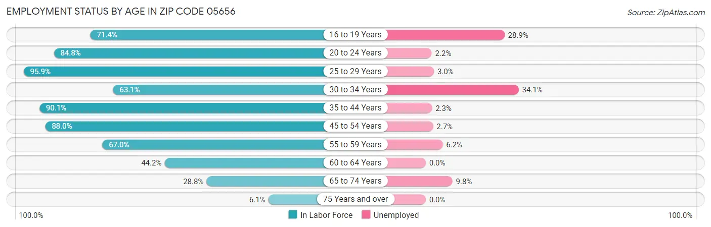 Employment Status by Age in Zip Code 05656
