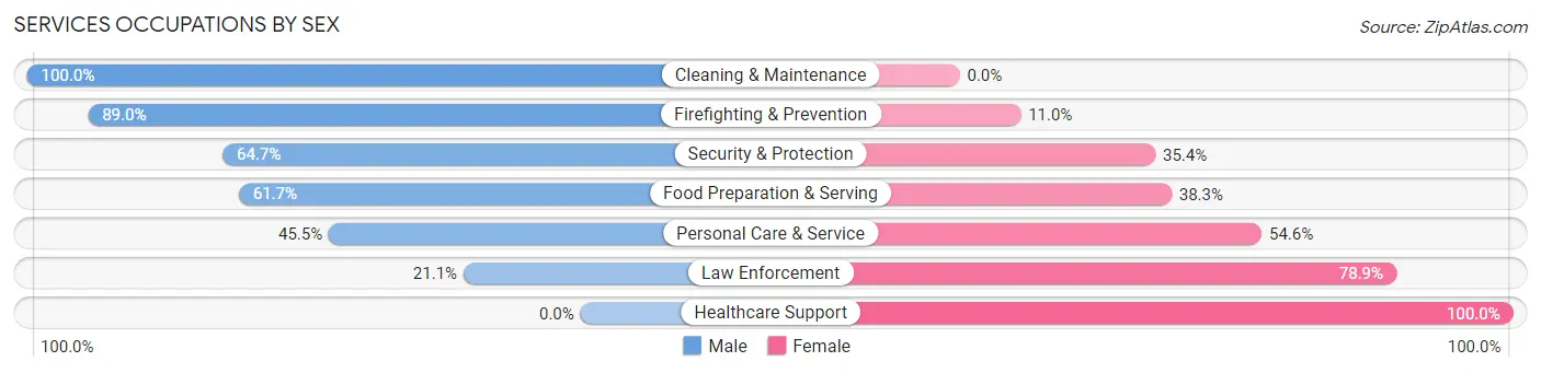 Services Occupations by Sex in Zip Code 05663