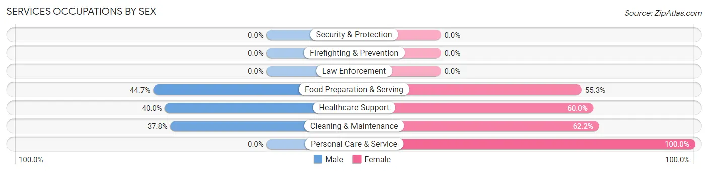 Services Occupations by Sex in Zip Code 05680