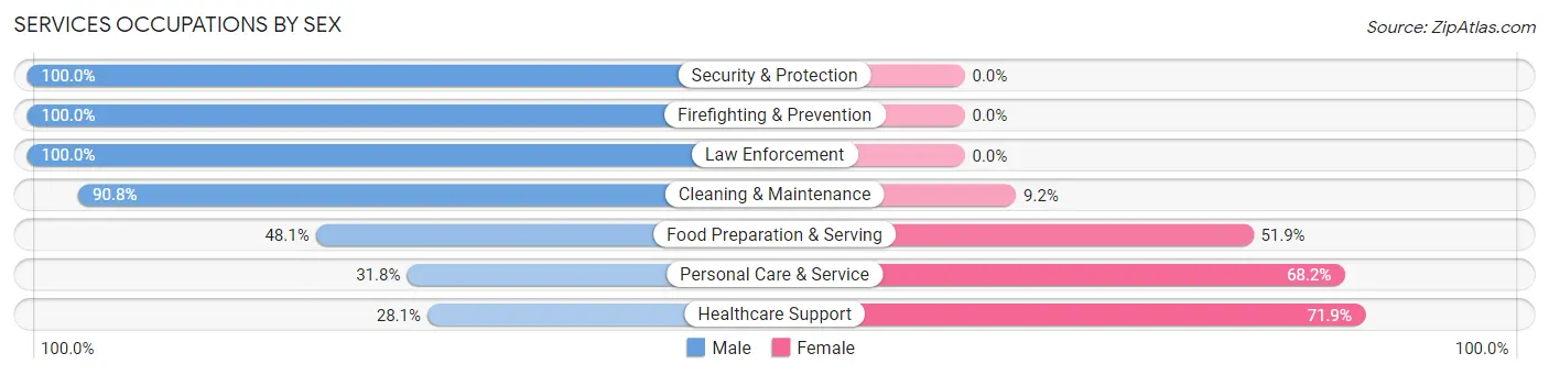 Services Occupations by Sex in Zip Code 05701