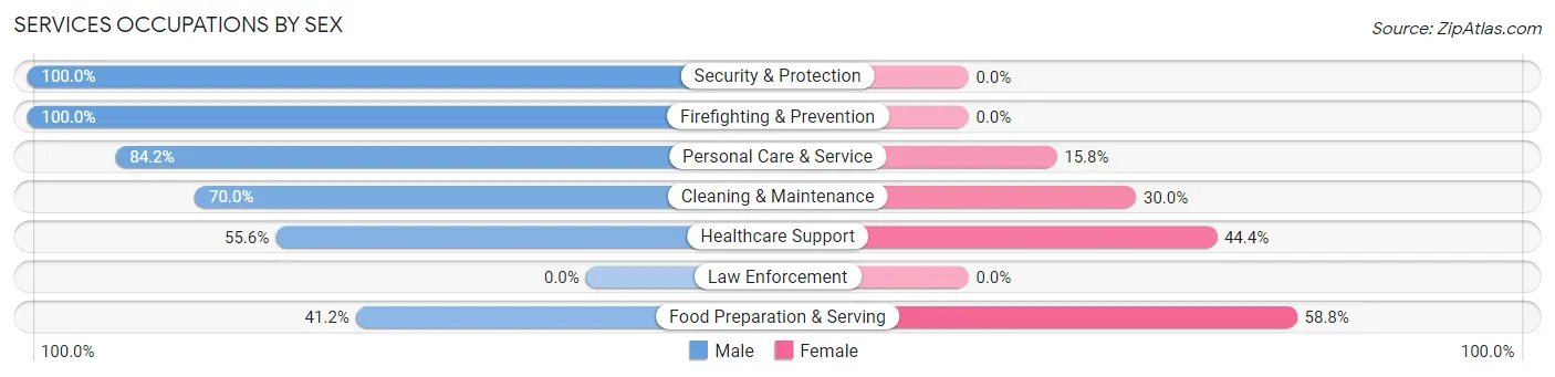 Services Occupations by Sex in Zip Code 05737
