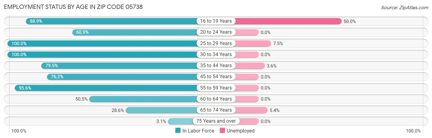 Employment Status by Age in Zip Code 05738
