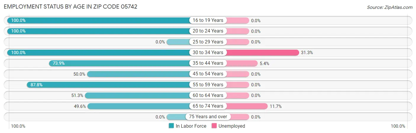 Employment Status by Age in Zip Code 05742