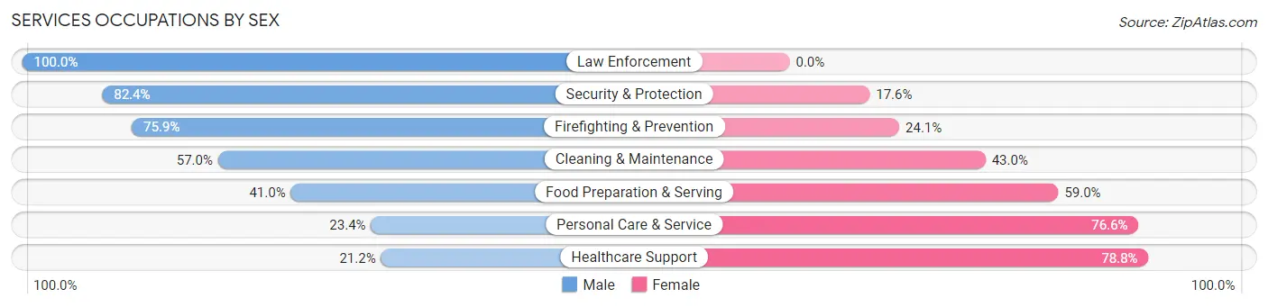 Services Occupations by Sex in Zip Code 05753
