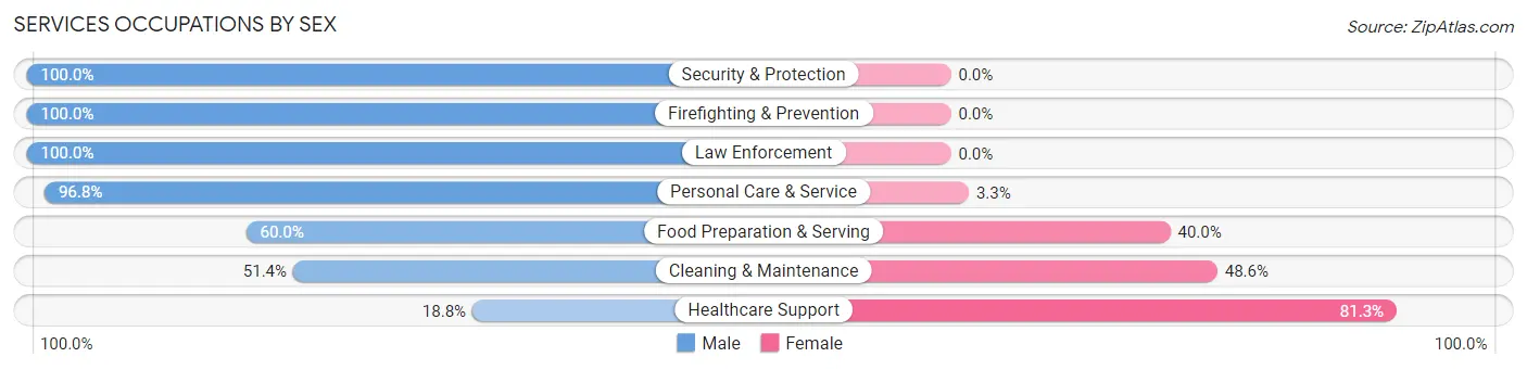 Services Occupations by Sex in Zip Code 05764