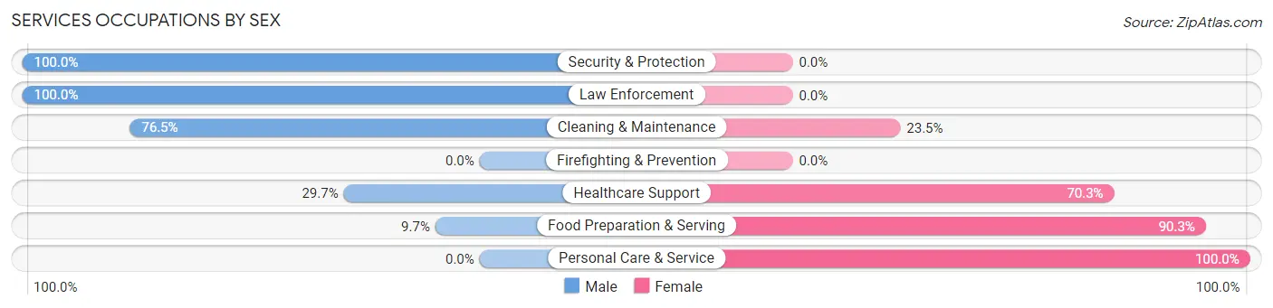 Services Occupations by Sex in Zip Code 05765