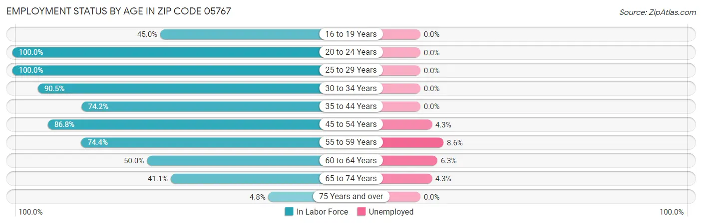 Employment Status by Age in Zip Code 05767