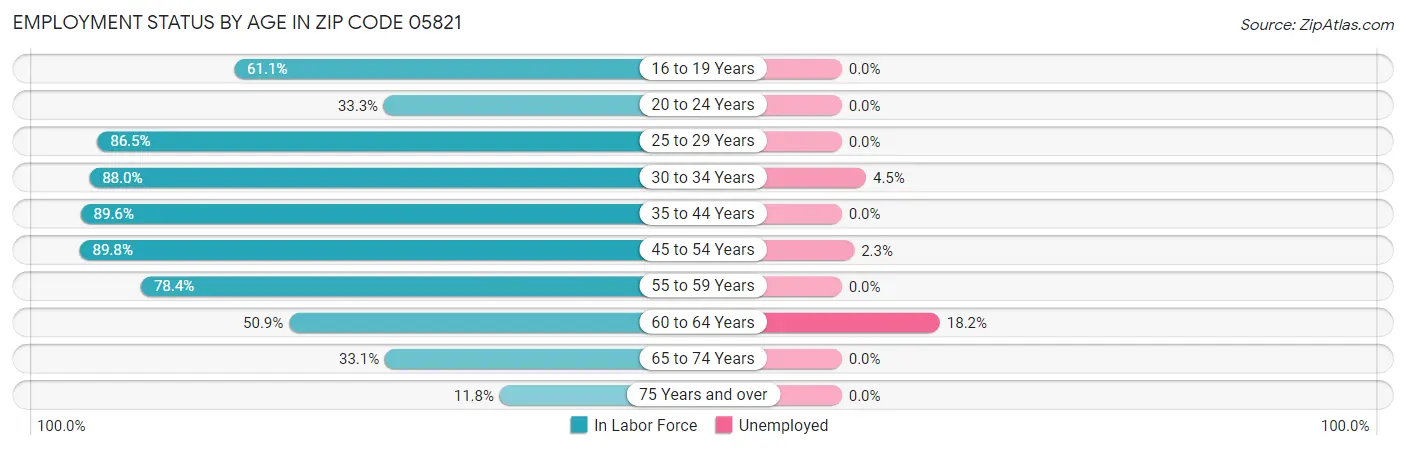 Employment Status by Age in Zip Code 05821