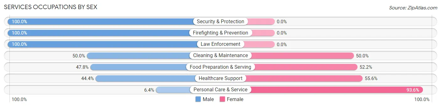 Services Occupations by Sex in Zip Code 05822