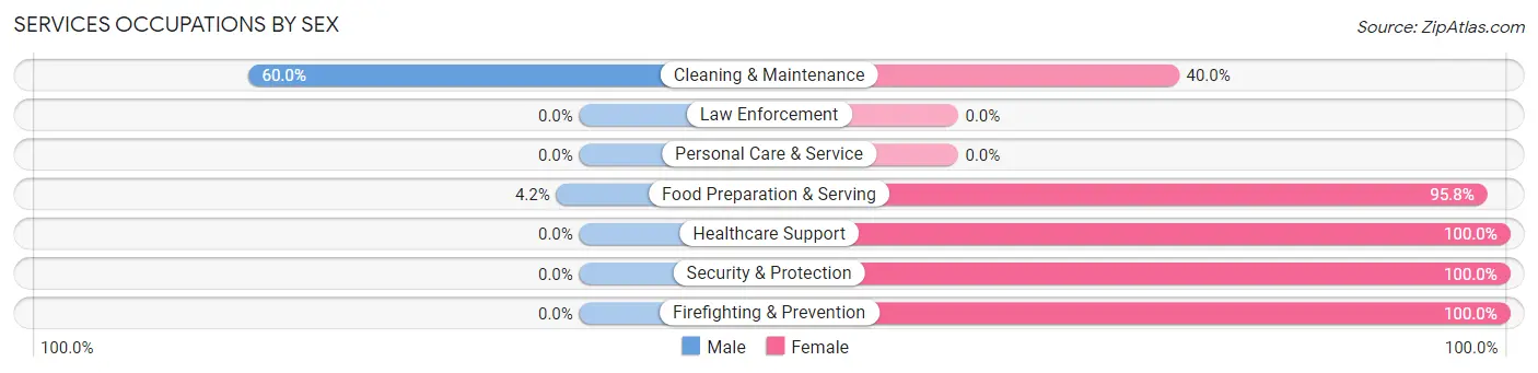 Services Occupations by Sex in Zip Code 05827