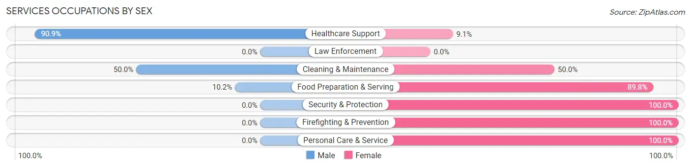 Services Occupations by Sex in Zip Code 05828