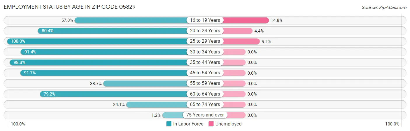 Employment Status by Age in Zip Code 05829