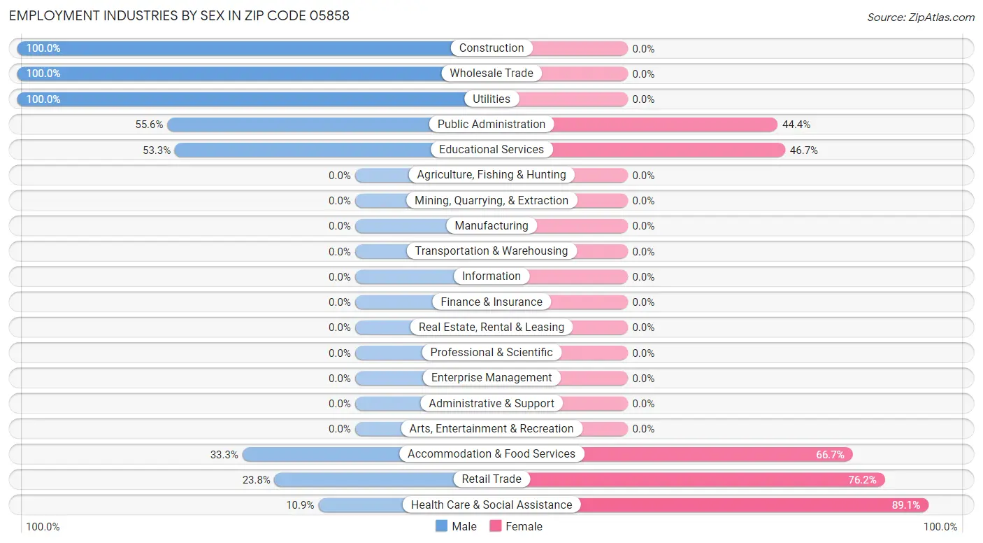 Employment Industries by Sex in Zip Code 05858