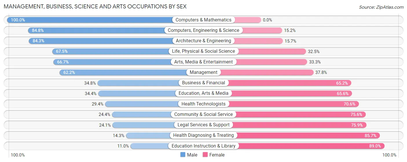 Management, Business, Science and Arts Occupations by Sex in Zip Code 06051
