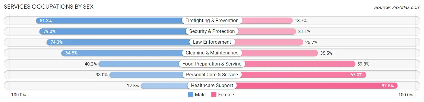 Services Occupations by Sex in Zip Code 06082