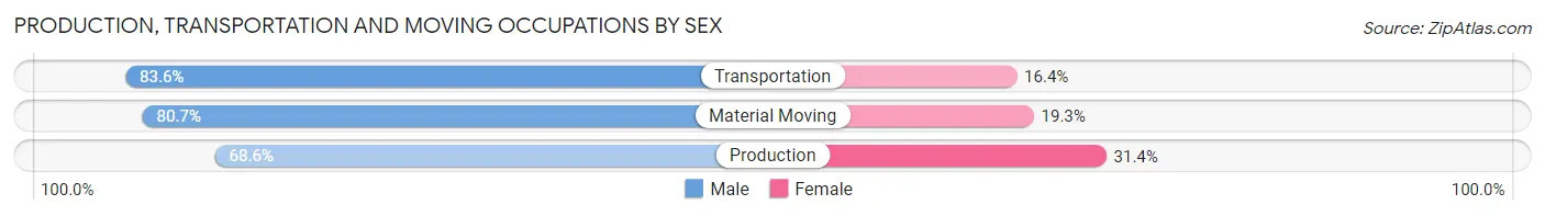 Production, Transportation and Moving Occupations by Sex in Zip Code 06095