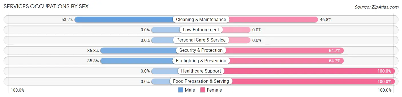 Services Occupations by Sex in Zip Code 06103