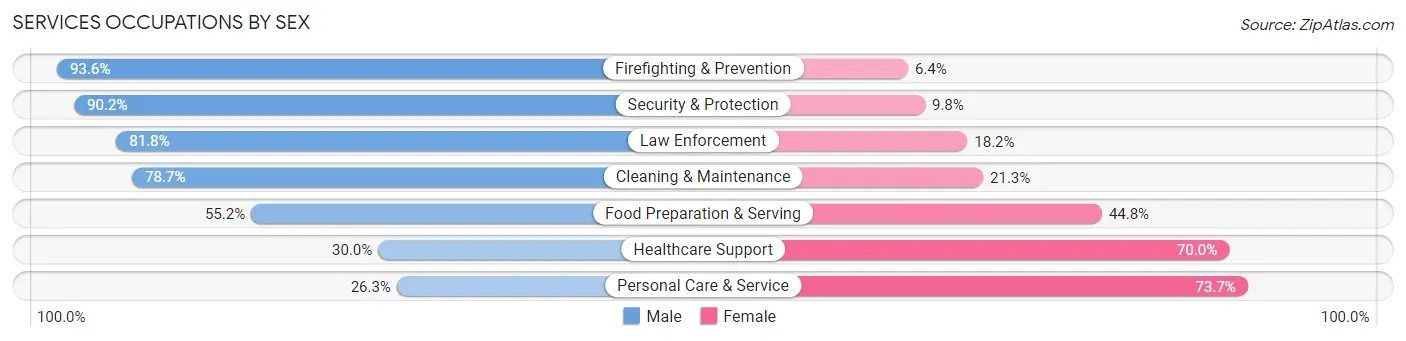 Services Occupations by Sex in Zip Code 06107