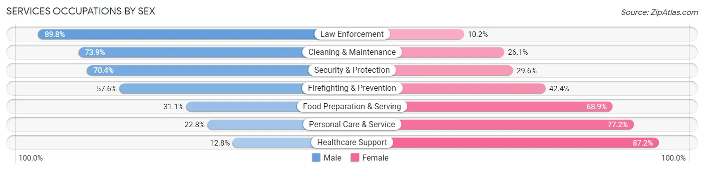 Services Occupations by Sex in Zip Code 06111