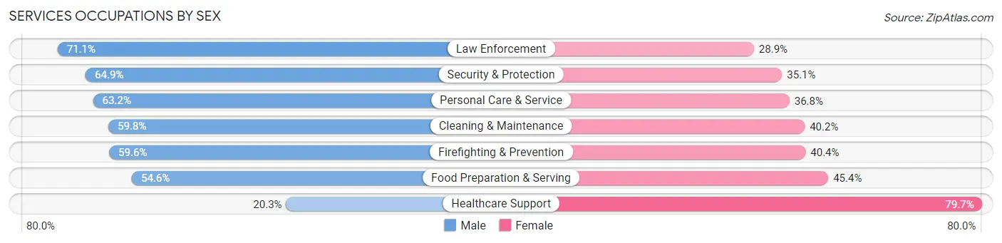Services Occupations by Sex in Zip Code 06118