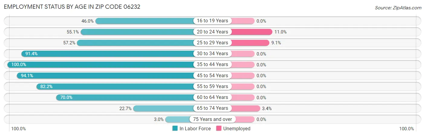 Employment Status by Age in Zip Code 06232