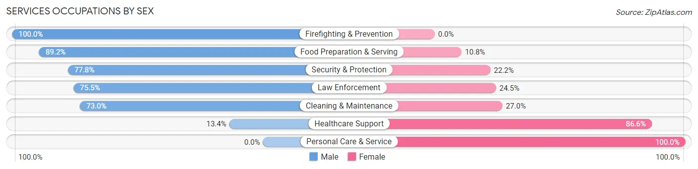 Services Occupations by Sex in Zip Code 06238