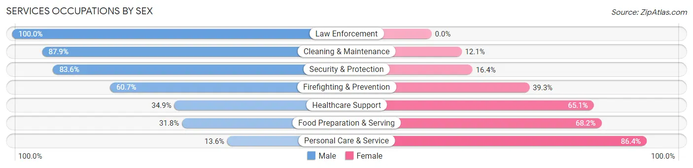 Services Occupations by Sex in Zip Code 06239