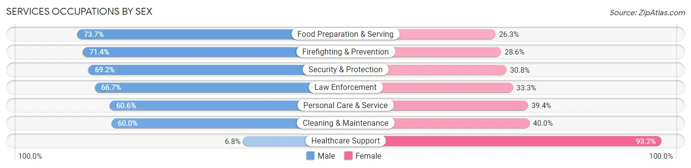 Services Occupations by Sex in Zip Code 06247