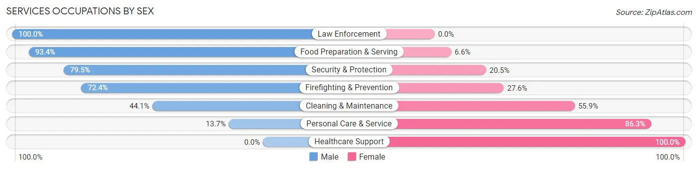 Services Occupations by Sex in Zip Code 06249