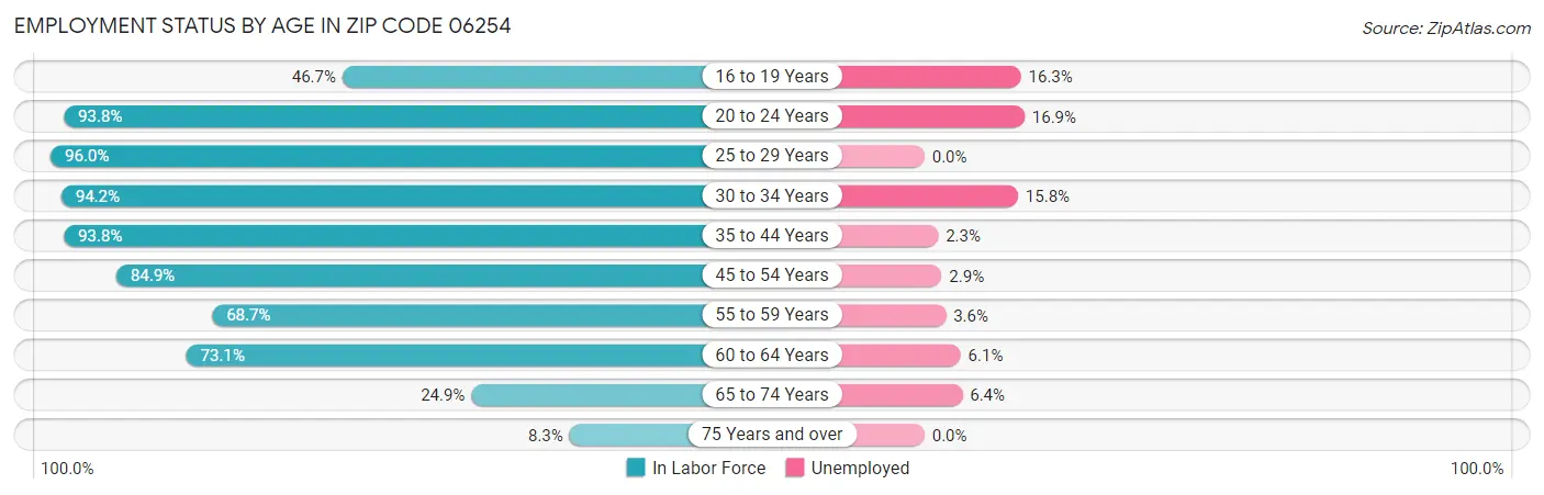 Employment Status by Age in Zip Code 06254